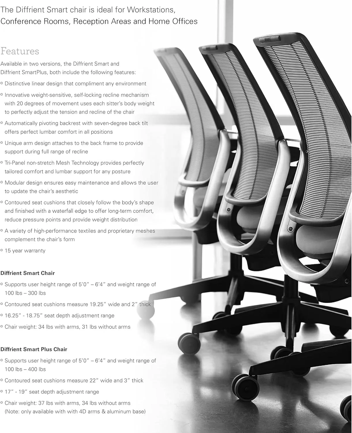 Humanscale Diffrient Smart Office Desk Chair - S413 Advanced Height Adjustable Duron Arms - Black Frame with Monofilament Stripe Black Mesh Back Azure Corde4 Fabric - Standard Carpet Casters