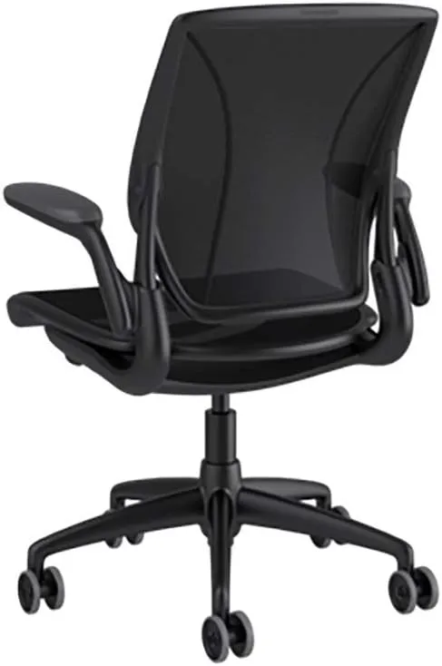 Humanscale Diffrient World Task Chair | Black Catena Mesh Seat and Back | Black Frame, Black Trim | Height-Adjustable Duron Arms | Standard Foam Seat, 3" Carpet Casters, 5" Cylinder