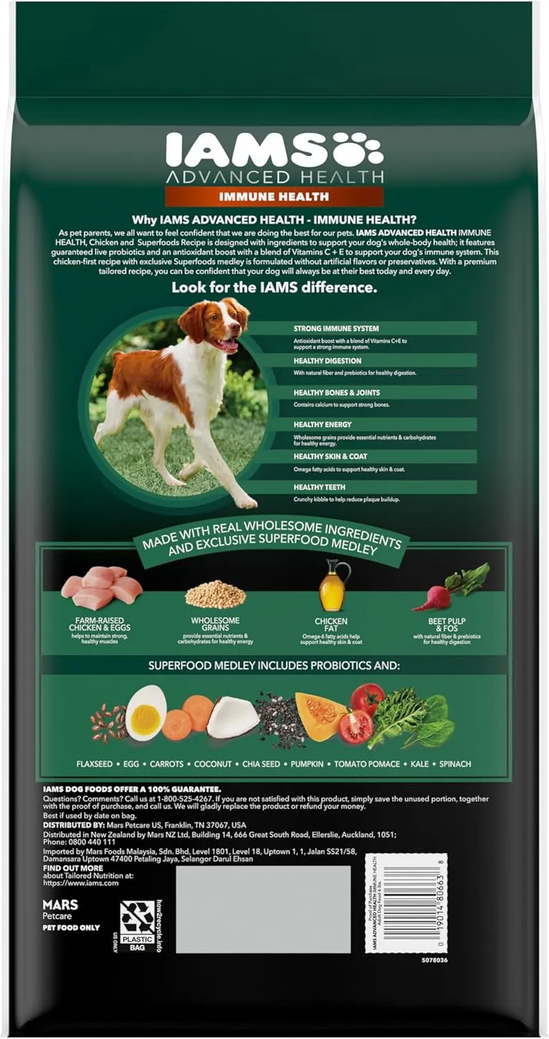 IAMS Advanced Health Immune Health Adult Dry Dog Food Chicken & Exclusive Superfoods Medley Recipe, 6 lb. Bag