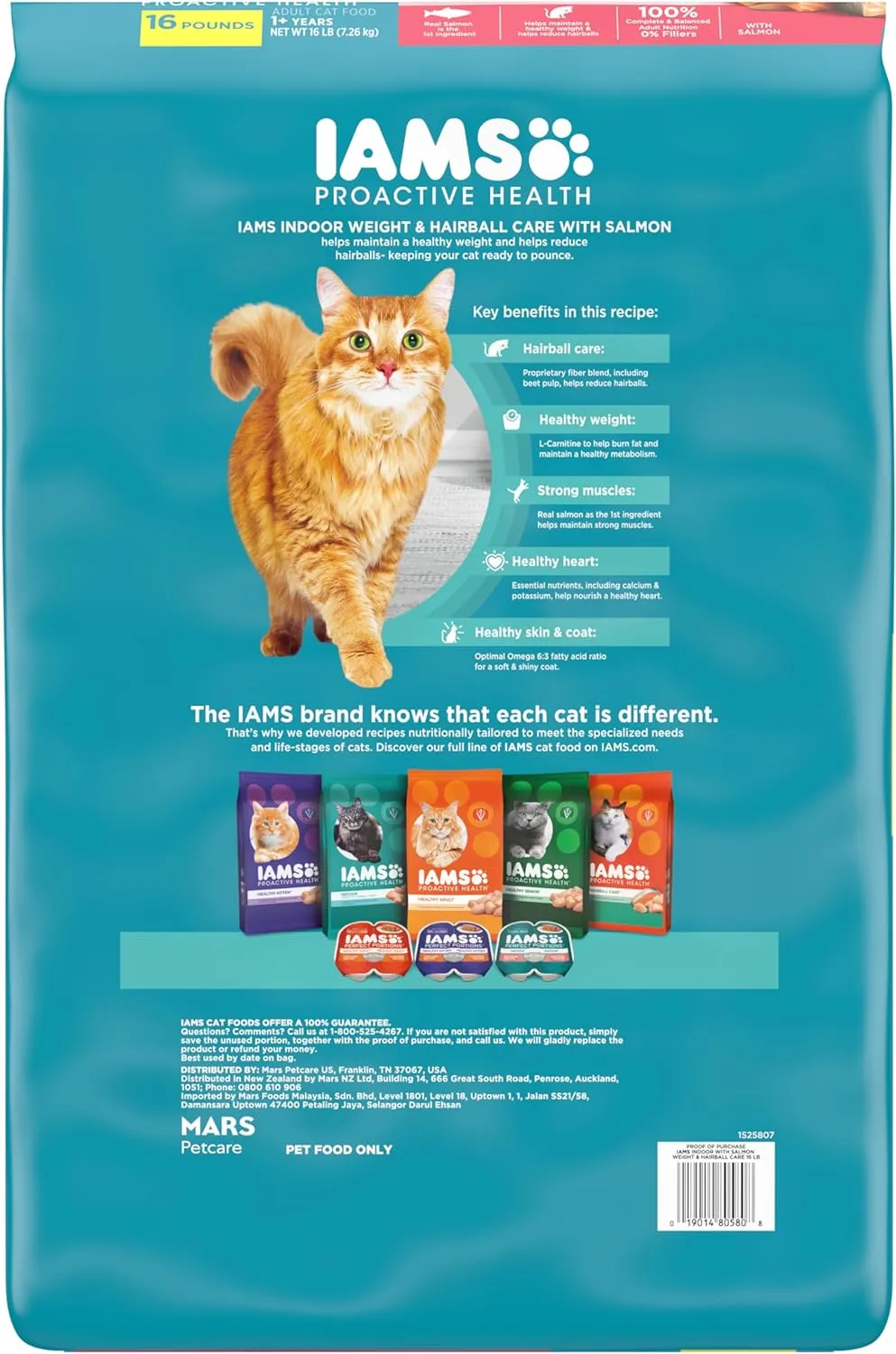 IAMS Proactive Health Adult Indoor Weight & Hairball Care Dry Cat Food with Salmon, 16 lb. Bag