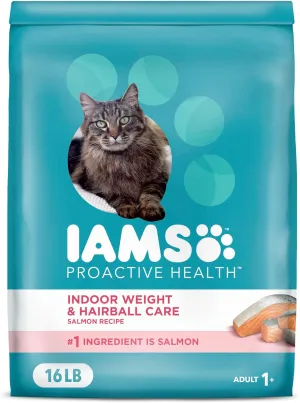 IAMS Proactive Health Adult Indoor Weight & Hairball Care Dry Cat Food with Salmon, 16 lb. Bag