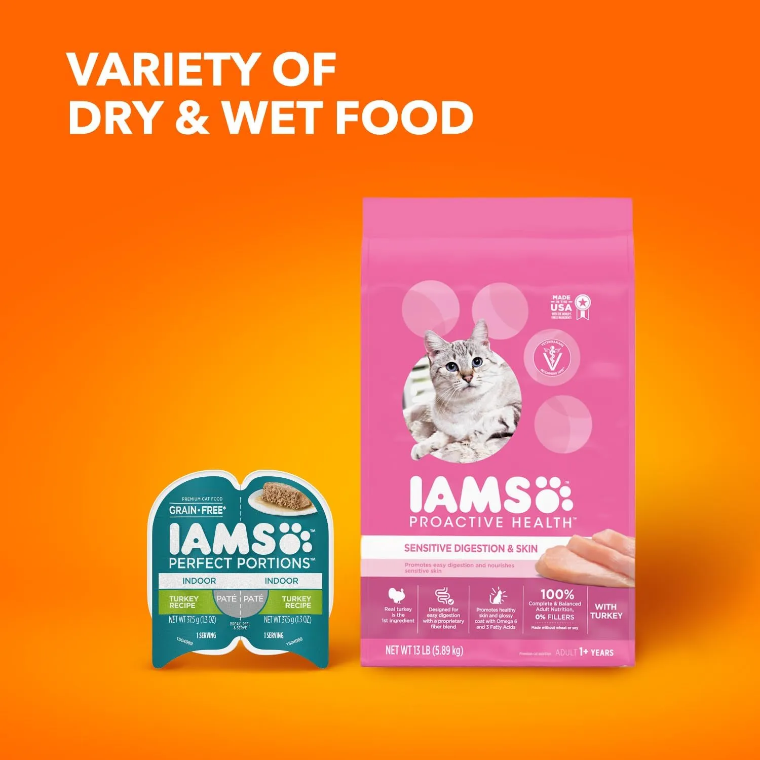 IAMS Proactive Health Adult Sensitive Digestion & Skin Dry Cat Food with Turkey, 6 lb. Bag