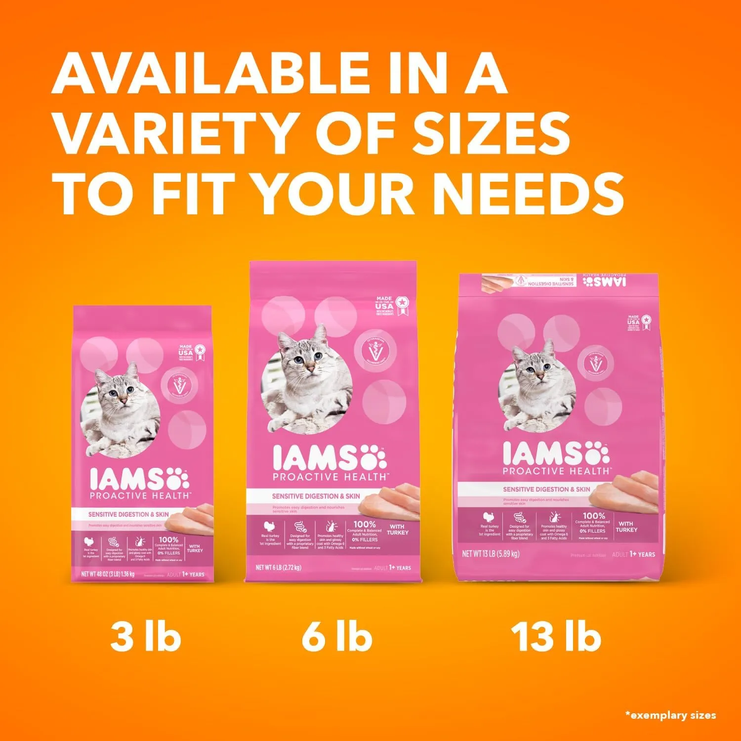 IAMS Proactive Health Adult Sensitive Digestion & Skin Dry Cat Food with Turkey, 6 lb. Bag