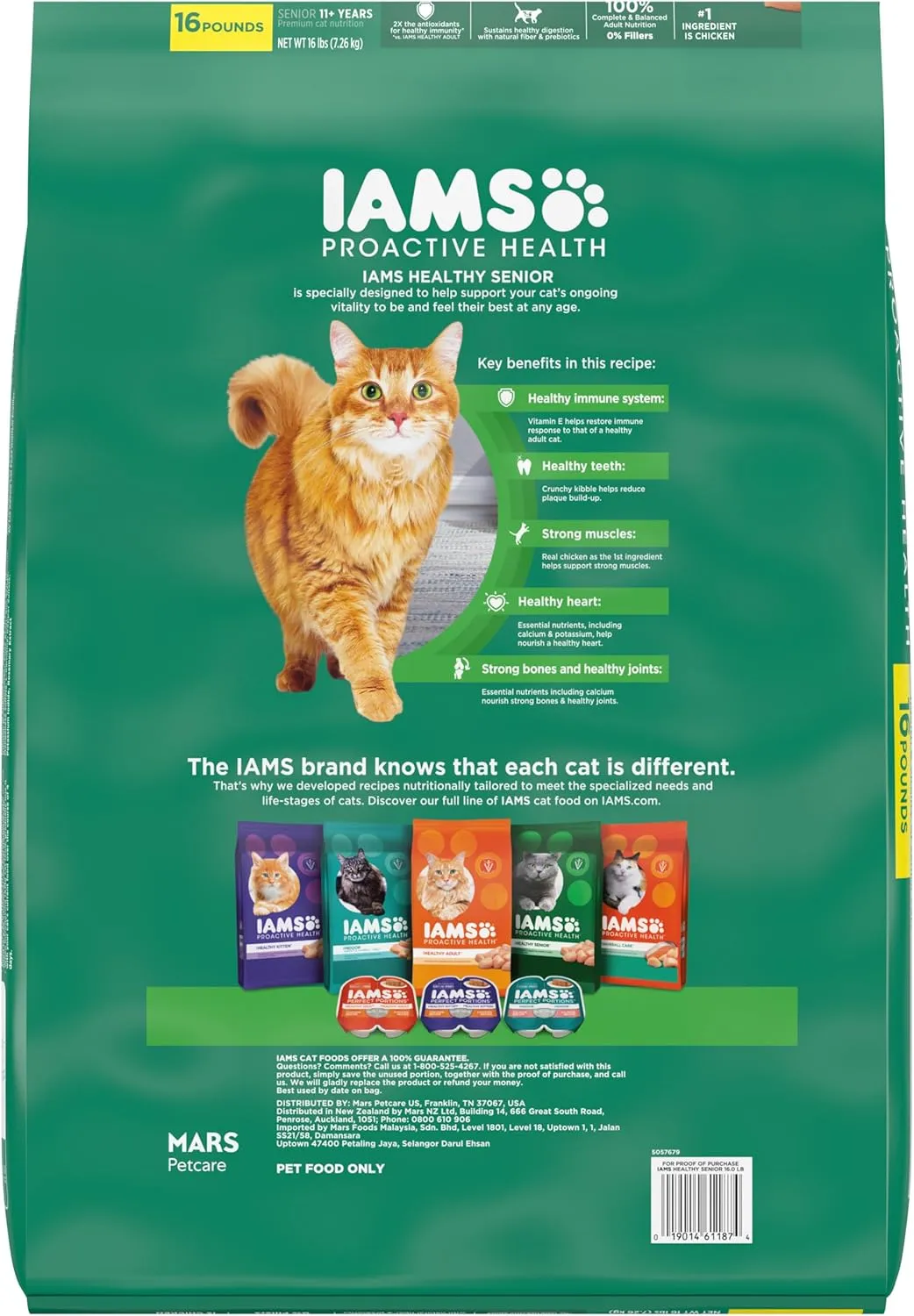 IAMS PROACTIVE HEALTH Healthy Senior Dry Cat Food with Chicken Cat Kibble, 16 lb. Bag