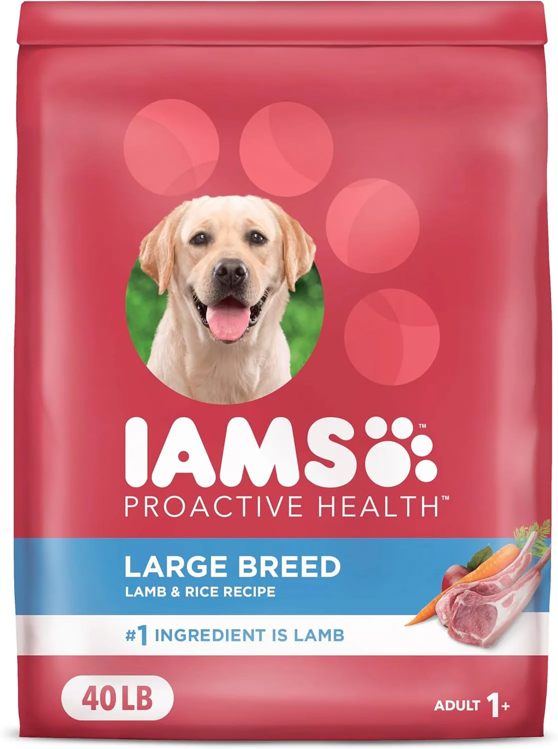 IAMS Proactive Health Large Breed Adult Dry Dog Food Lamb & Rice Recipe, 40 lb. Bag