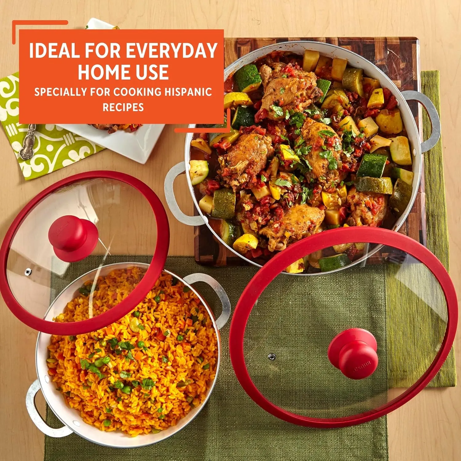 IMUSA USA Ceramic Nonstick Caldero Set 2-Piece, Red