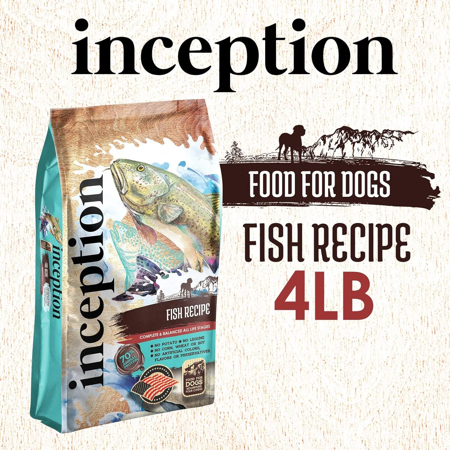 Inception® Dry Dog Food Fish Recipe – Complete and Balanced Dog Food – Legume Free Meat First Dry Dog Food – 4 lb. Bag (13278)