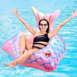 Inflatable Pool Float Mermaid Tail Pool Floating Chair 45“ with Cup Holders, Backrest, Mesh Bottom and Handles Summer Water Fun Beach Party Swimming Pool Toys for Kids Children Adults Water Activities