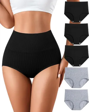J-pone Womens Underwear Cotton High Waisted Strech Soft Full Coverage Briefs Ladies Postpartum Panties 5 Pack