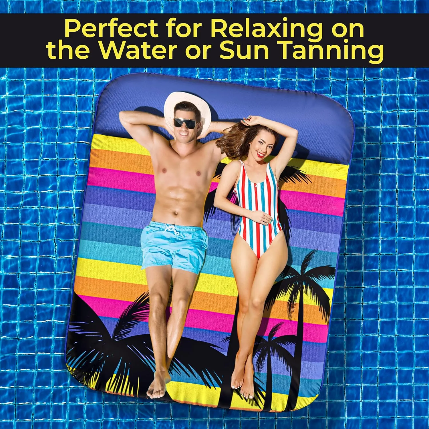 JAMBO Pool Floats, Extra Large Fabric Pool Float, Comfortable Oversized Pool Floats for Adults, Heavy Duty Pool Air Mattress, Inflatable Lounge Raft, Tanning Pool Lounger, Tanning Chair, Pool Toys