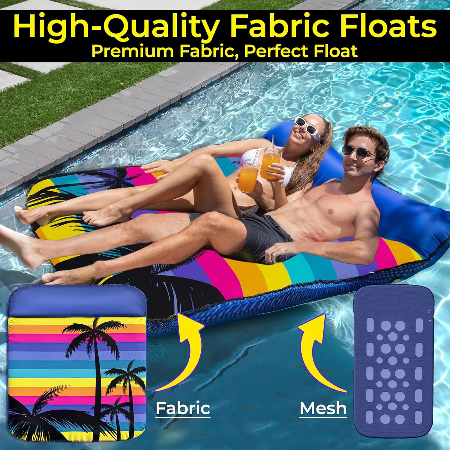 JAMBO Pool Floats, Extra Large Fabric Pool Float, Comfortable Oversized Pool Floats for Adults, Heavy Duty Pool Air Mattress, Inflatable Lounge Raft, Tanning Pool Lounger, Tanning Chair, Pool Toys
