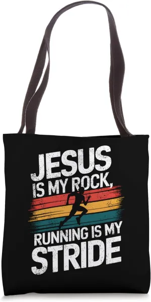 Jesus Is My Rock Running Is My Stride Christian Runner Tote Bag