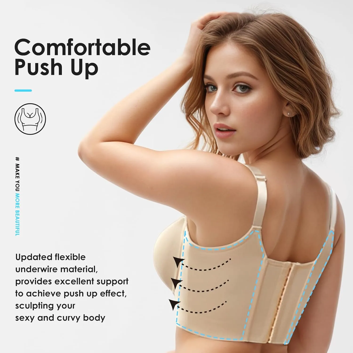 JishinGal Women's Push Up Bra Hide Back Fat Full Coverage Uplift Shapewear Bras for Women Back Fat Smoothing