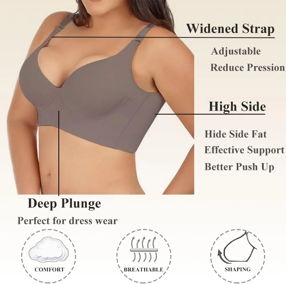 JishinGal Women's Push Up Bra Hide Back Fat Full Coverage Uplift Shapewear Bras for Women Back Fat Smoothing