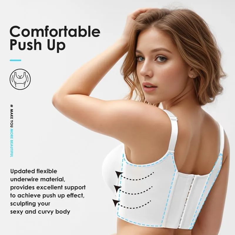JishinGal Women's Push Up Bra Hide Back Fat Full Coverage Uplift Shapewear Bras for Women Back Fat Smoothing