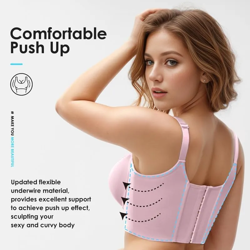 JishinGal Women's Push Up Bra Hide Back Fat Full Coverage Uplift Shapewear Bras for Women Back Fat Smoothing