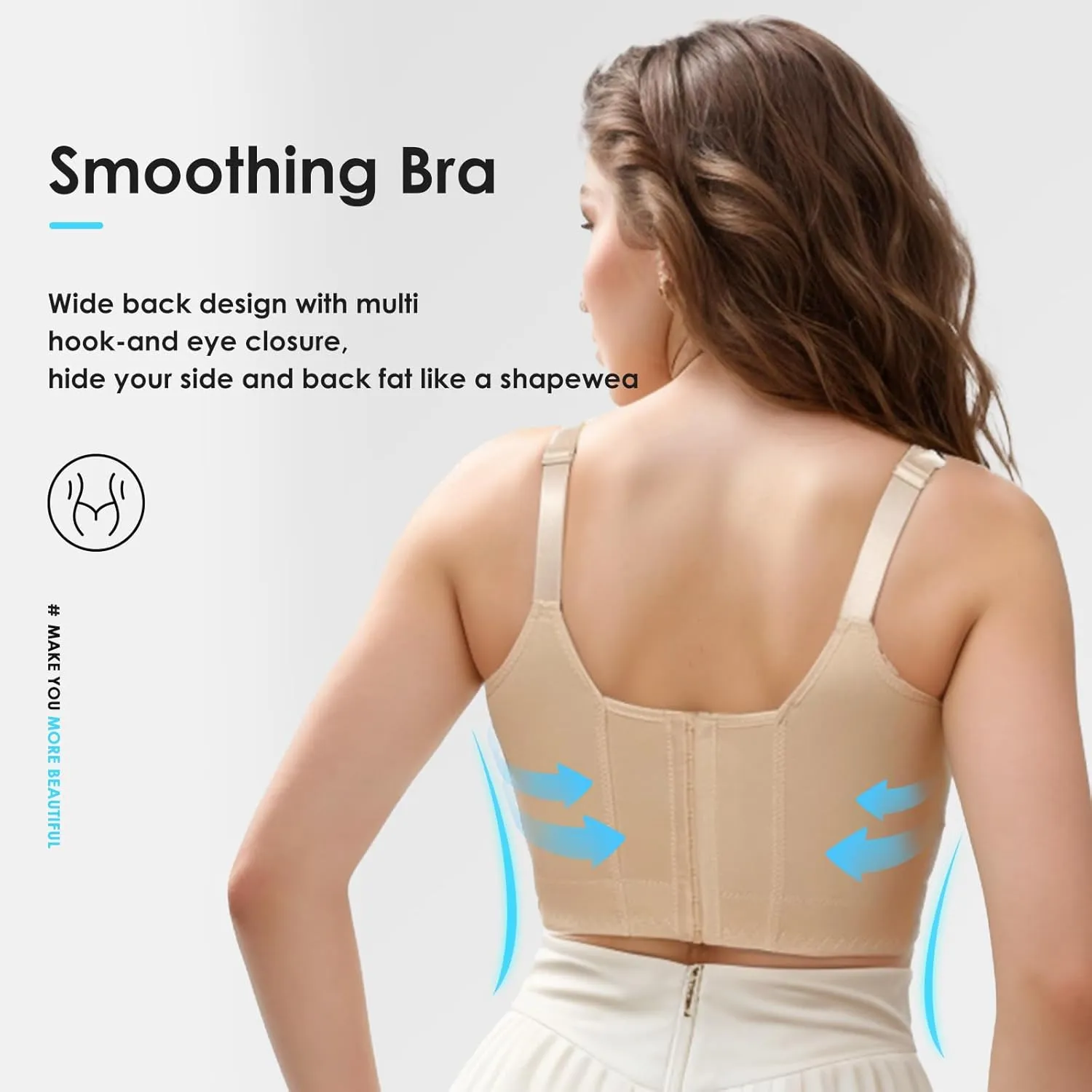 JishinGal Women's Push Up Bra Hide Back Fat Full Coverage Uplift Shapewear Bras for Women Back Fat Smoothing