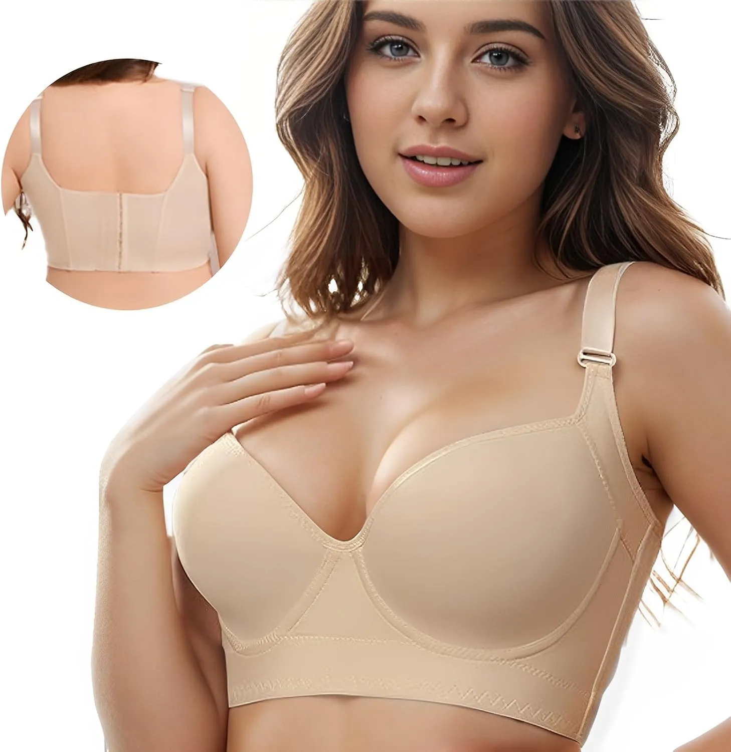JishinGal Women's Push Up Bra Hide Back Fat Full Coverage Uplift Shapewear Bras for Women Back Fat Smoothing