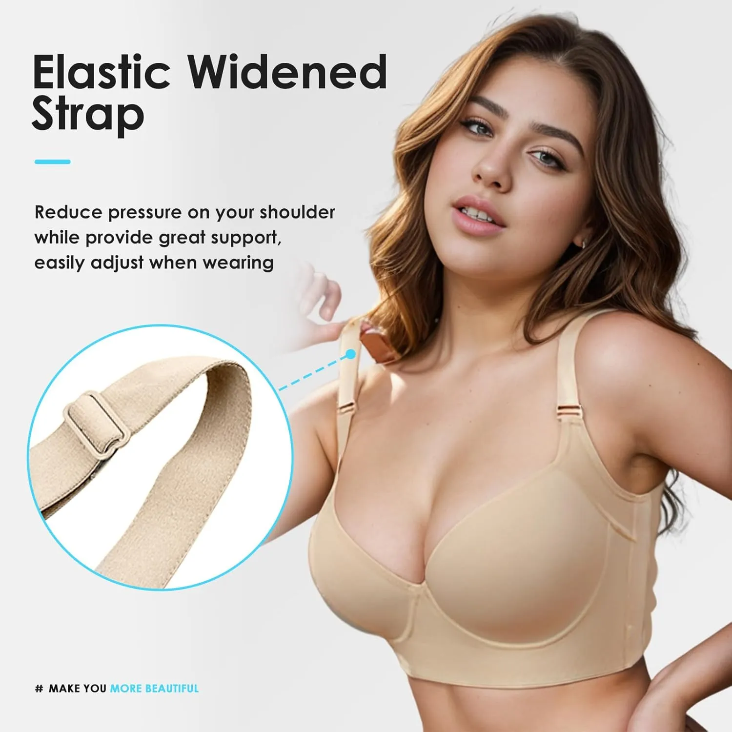 JishinGal Women's Push Up Bra Hide Back Fat Full Coverage Uplift Shapewear Bras for Women Back Fat Smoothing
