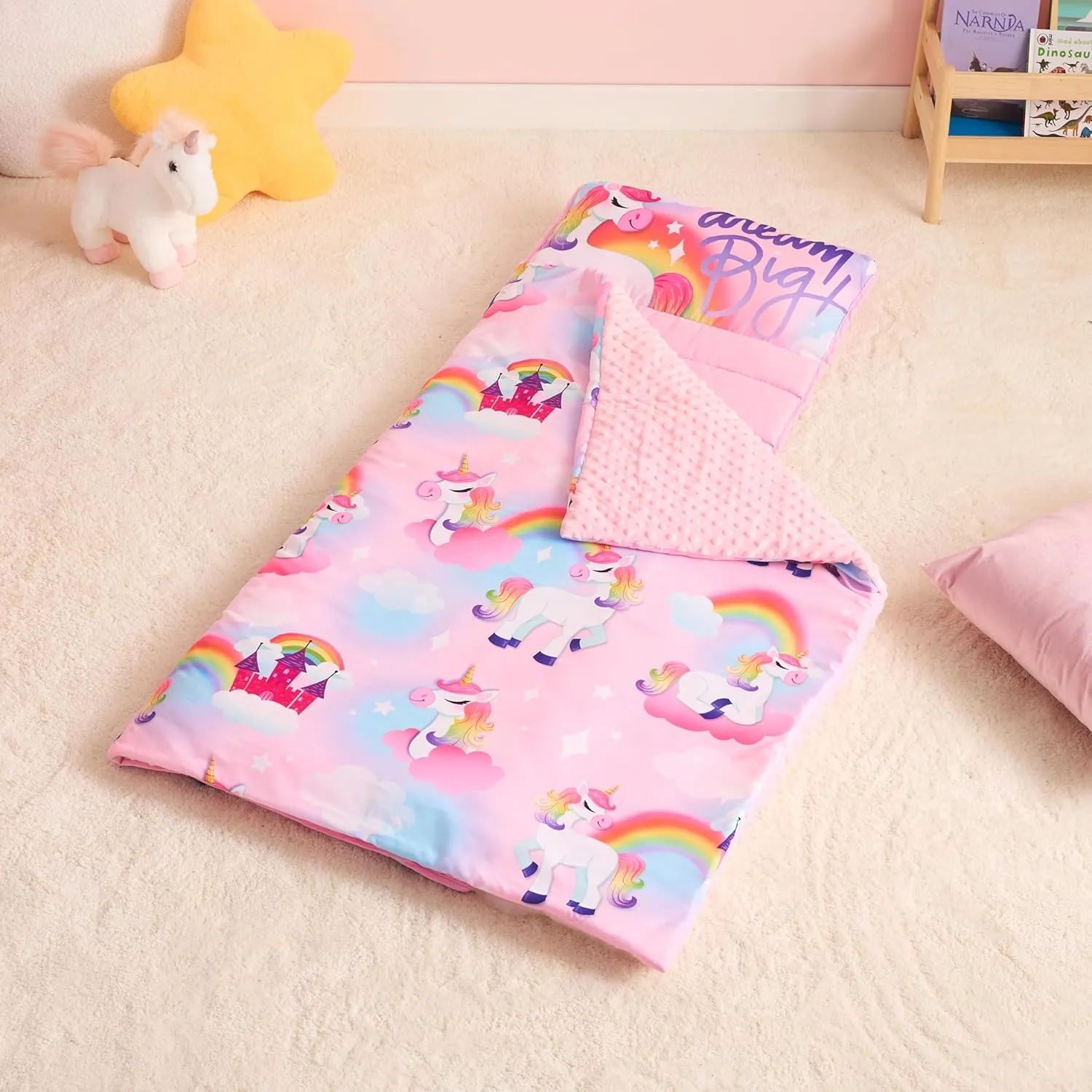 JOIEDOMI Toddler Nap Mat with Pillow & Blanket 55''*30'' for Kids Ages 3-7 Years Roll Up Nap Mat for Preschool Soft Kids Sleeping Bag for Boys Girls Kindergarten Daycare Sleepover