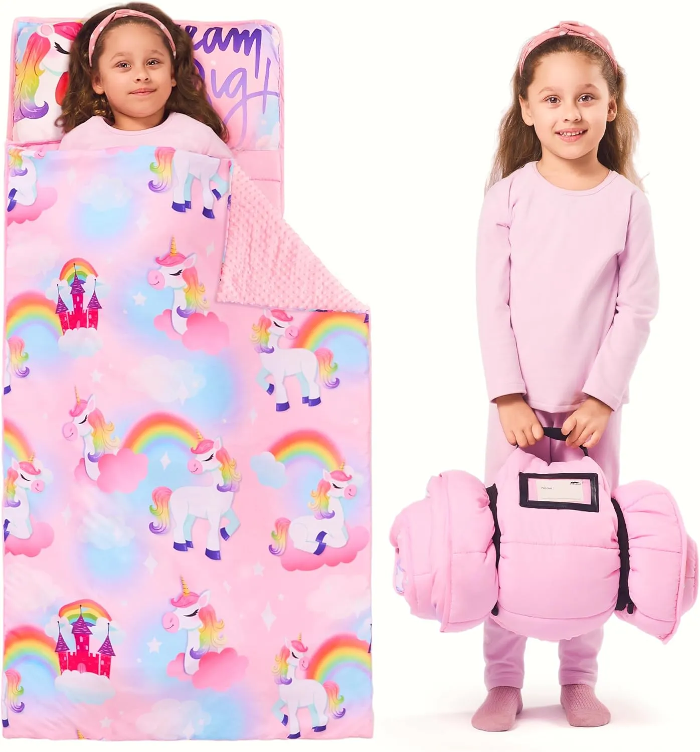 JOIEDOMI Toddler Nap Mat with Pillow & Blanket 55''*30'' for Kids Ages 3-7 Years Roll Up Nap Mat for Preschool Soft Kids Sleeping Bag for Boys Girls Kindergarten Daycare Sleepover
