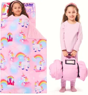 JOIEDOMI Toddler Nap Mat with Pillow & Blanket 55''*30'' for Kids Ages 3-7 Years Roll Up Nap Mat for Preschool Soft Kids Sleeping Bag for Boys Girls Kindergarten Daycare Sleepover