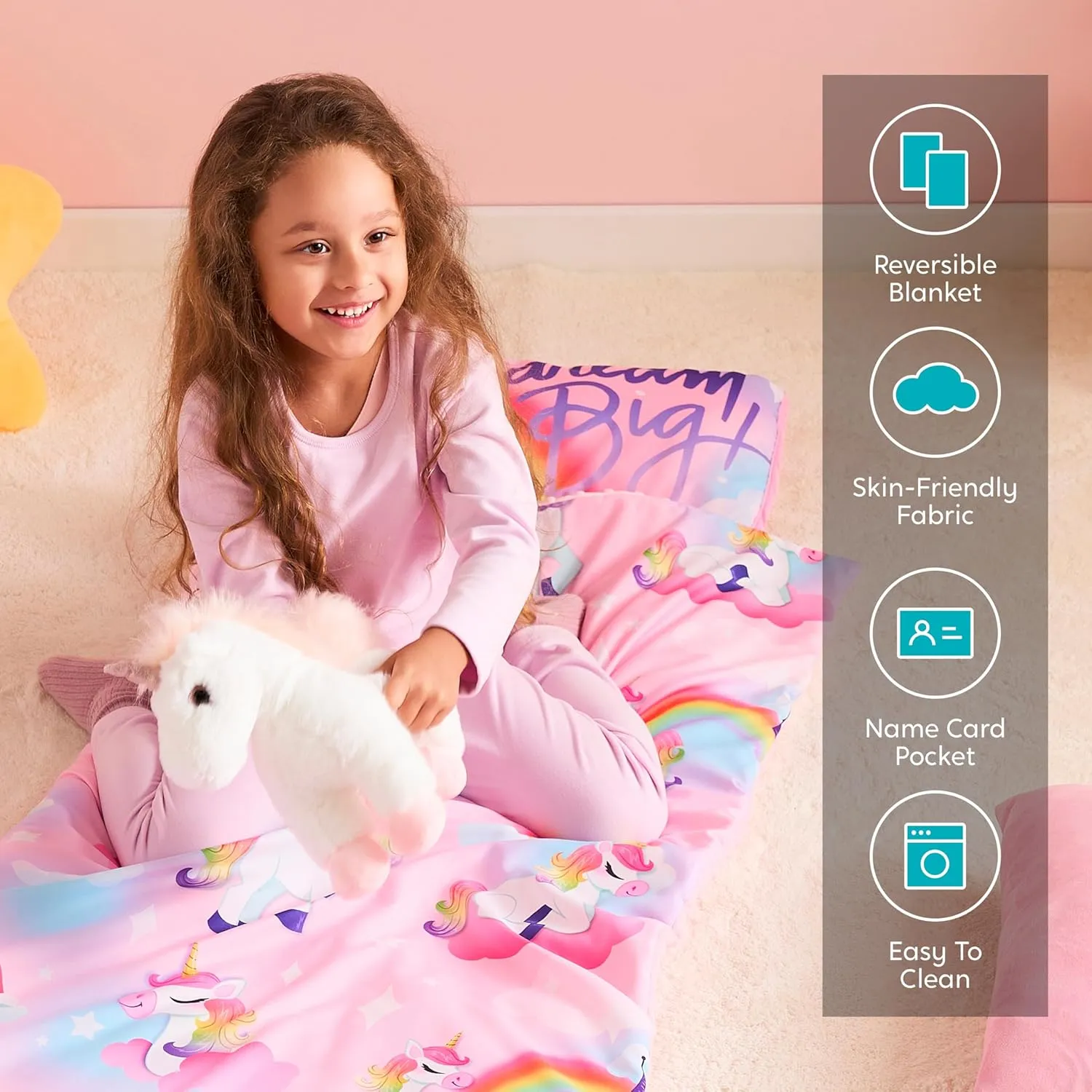 JOIEDOMI Toddler Nap Mat with Pillow & Blanket 55''*30'' for Kids Ages 3-7 Years Roll Up Nap Mat for Preschool Soft Kids Sleeping Bag for Boys Girls Kindergarten Daycare Sleepover