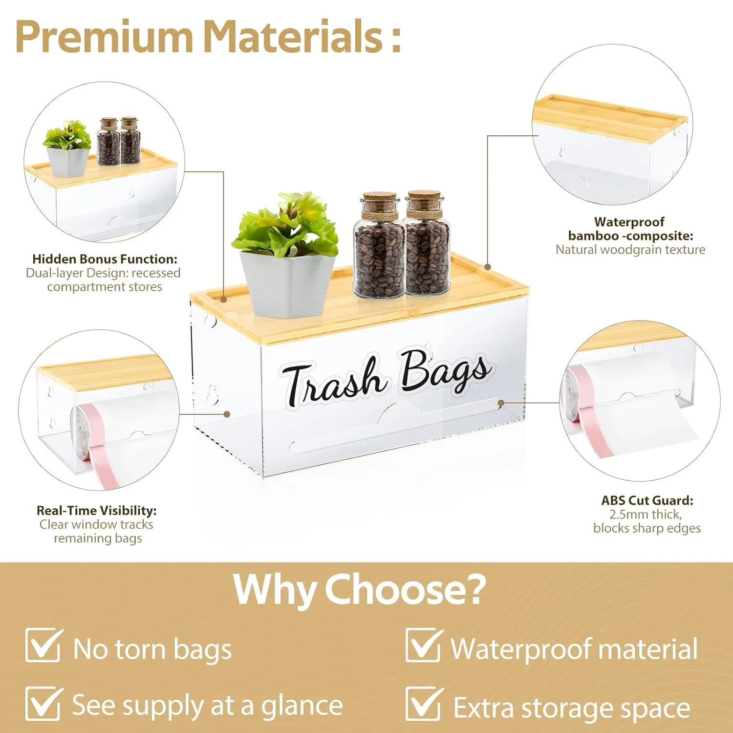 JYPS Stackable Storage Trash Bag Holder With Bamboo Lid, Wall Mounted Garbage Bag Dispenser Holder, Laundry Room Organization/Extra Large Trash bag,Pantry Organizers and Storage Under Sink Organizer