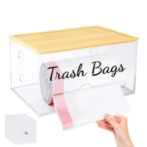 JYPS Stackable Storage Trash Bag Holder With Bamboo Lid, Wall Mounted Garbage Bag Dispenser Holder, Laundry Room Organization/Extra Large Trash bag,Pantry Organizers and Storage Under Sink Organizer