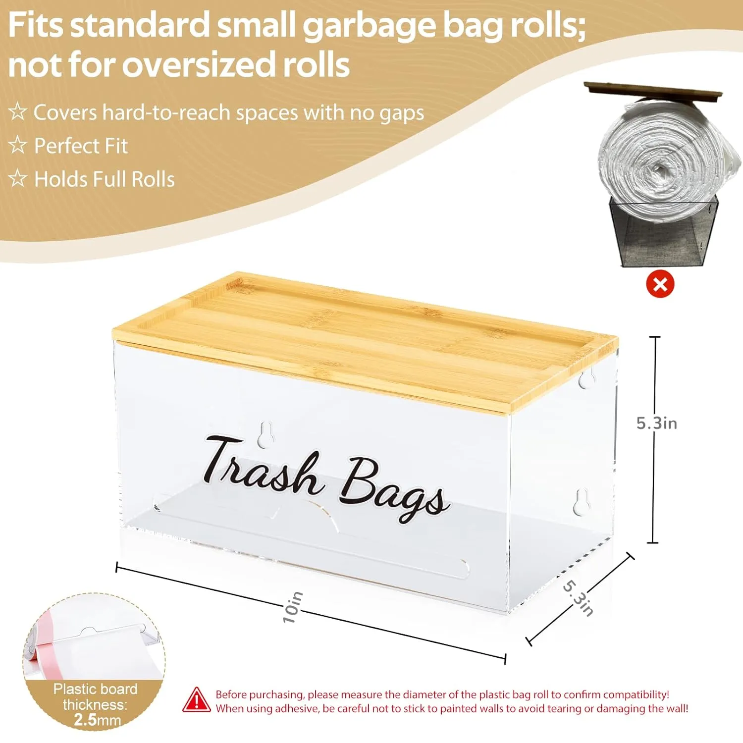 JYPS Stackable Storage Trash Bag Holder With Bamboo Lid, Wall Mounted Garbage Bag Dispenser Holder, Laundry Room Organization/Extra Large Trash bag,Pantry Organizers and Storage Under Sink Organizer