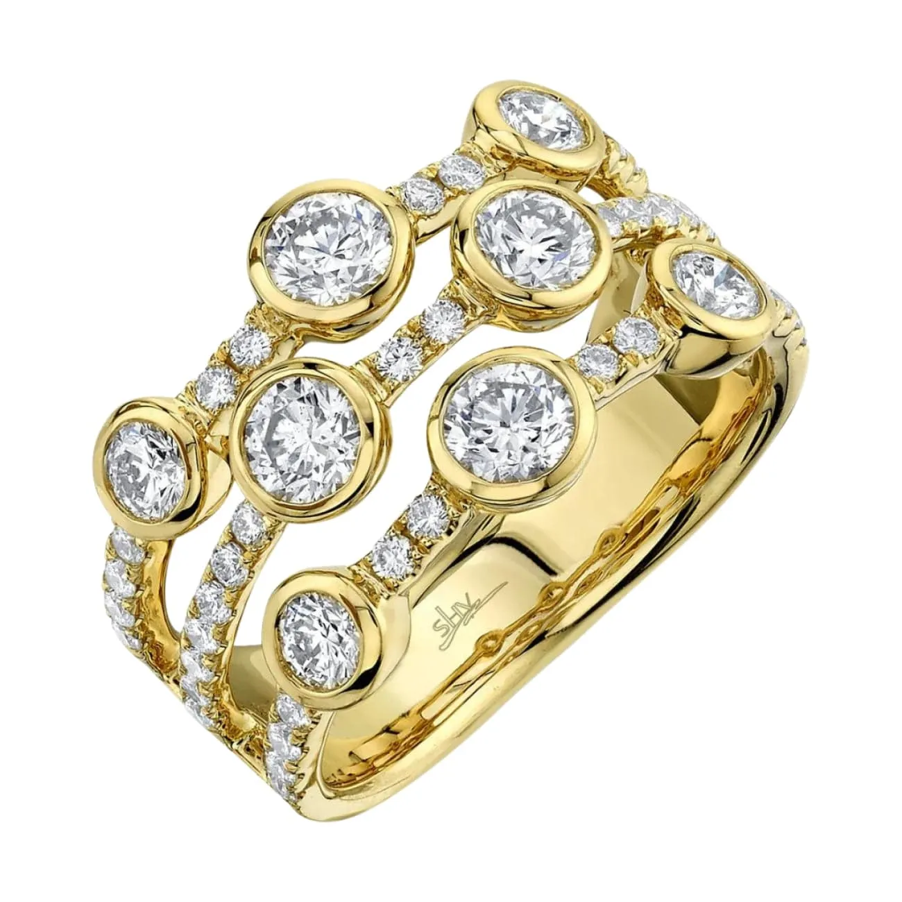 Kate 14K Yellow Gold 1.58 ct 3 Row Round Cut Diamond Ring