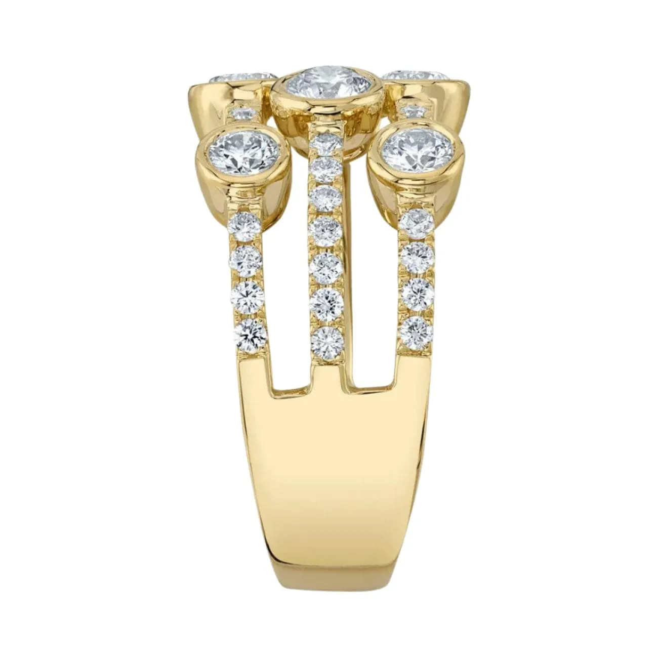 Kate 14K Yellow Gold 1.58 ct 3 Row Round Cut Diamond Ring