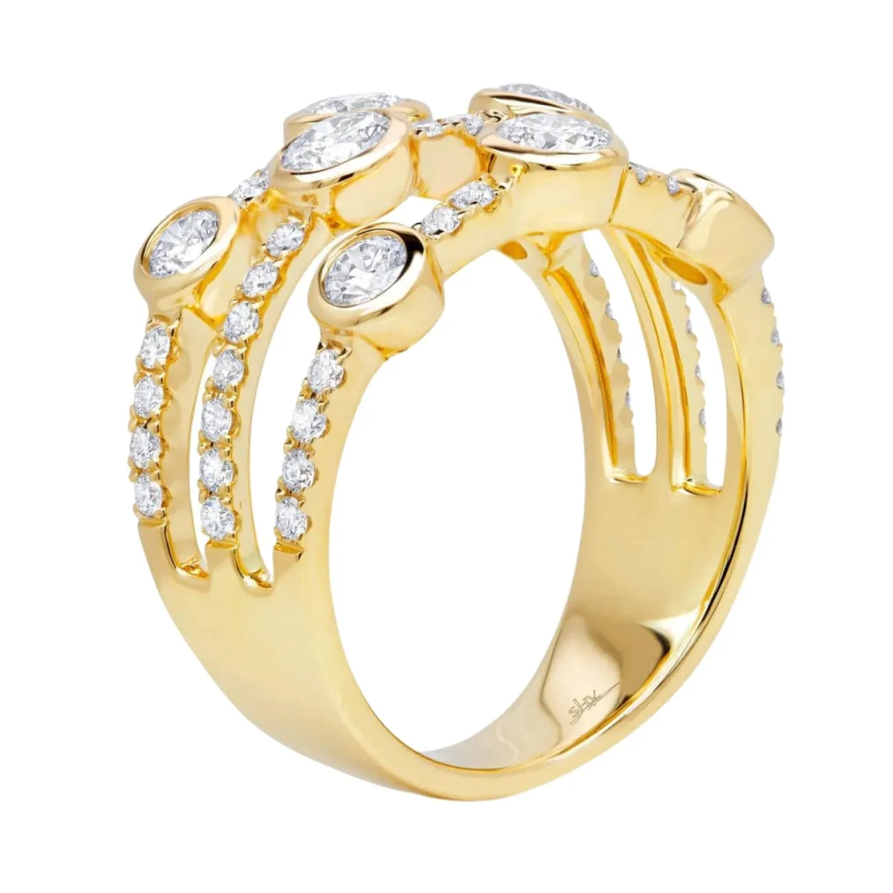 Kate 14K Yellow Gold 1.58 ct 3 Row Round Cut Diamond Ring