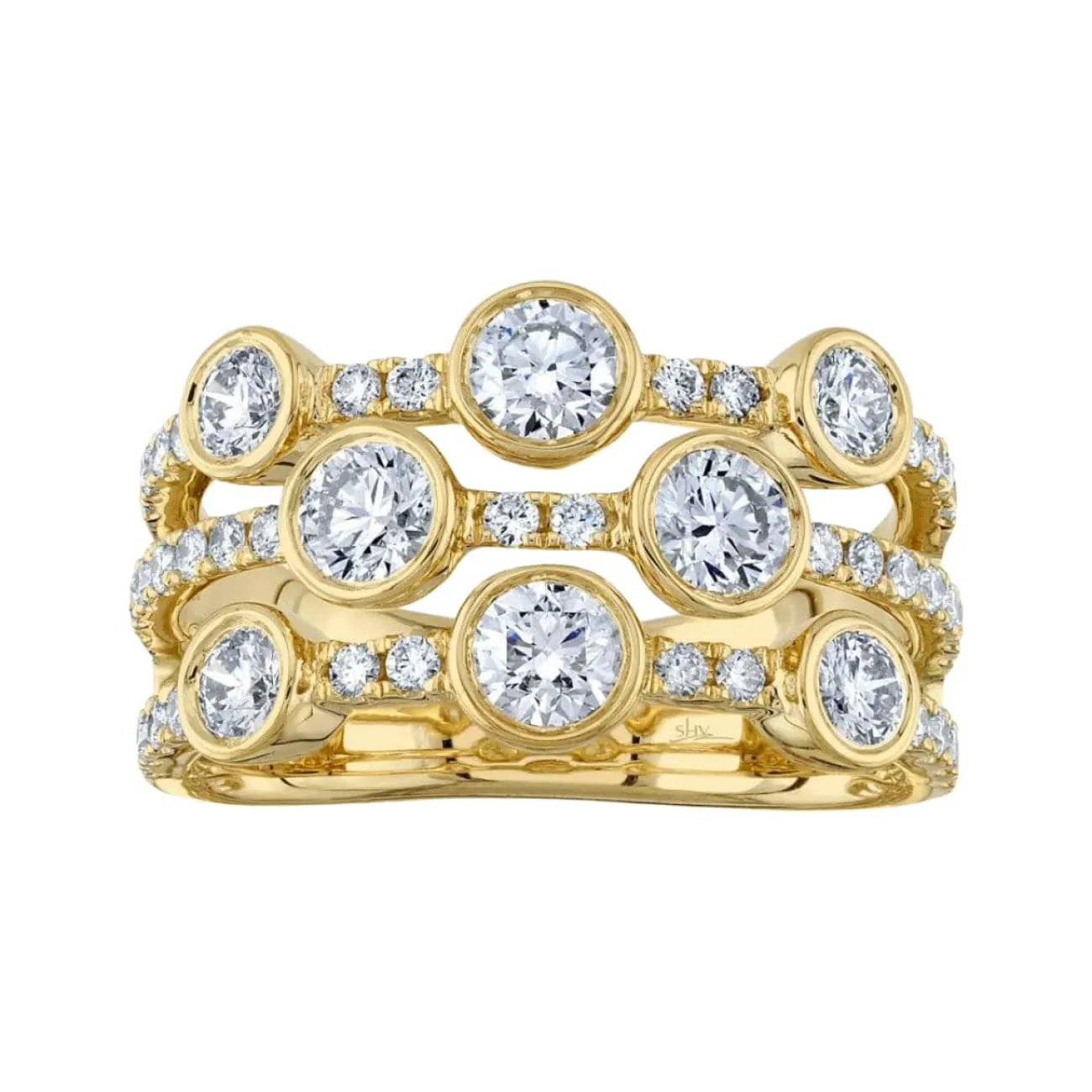 Kate 14K Yellow Gold 1.58 ct 3 Row Round Cut Diamond Ring