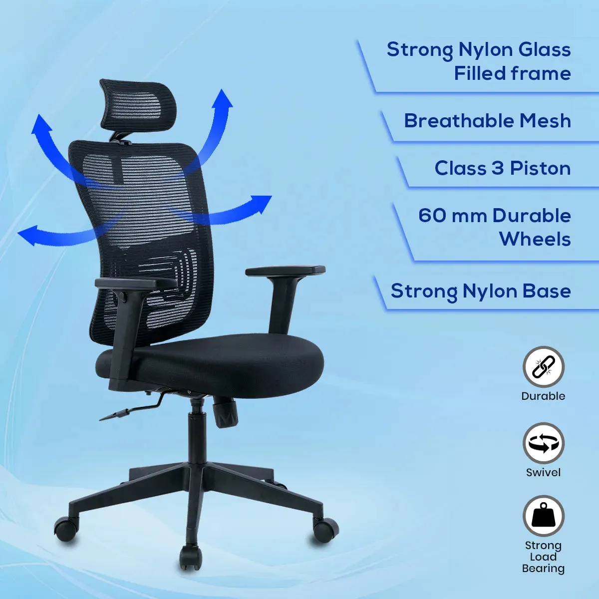 Kepler Brooks Ignis Ergonomic High Back Mesh Office Desk Chair