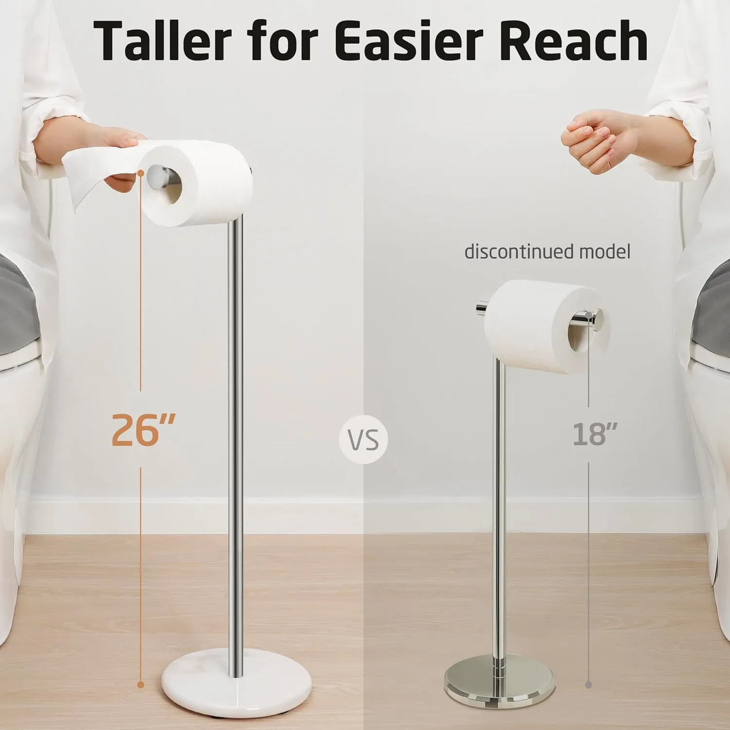 KES Freestanding Toilet Paper Stand with Natural Marble Base, 26" Height, Stainless Steel Polished Finish, BPH284S66