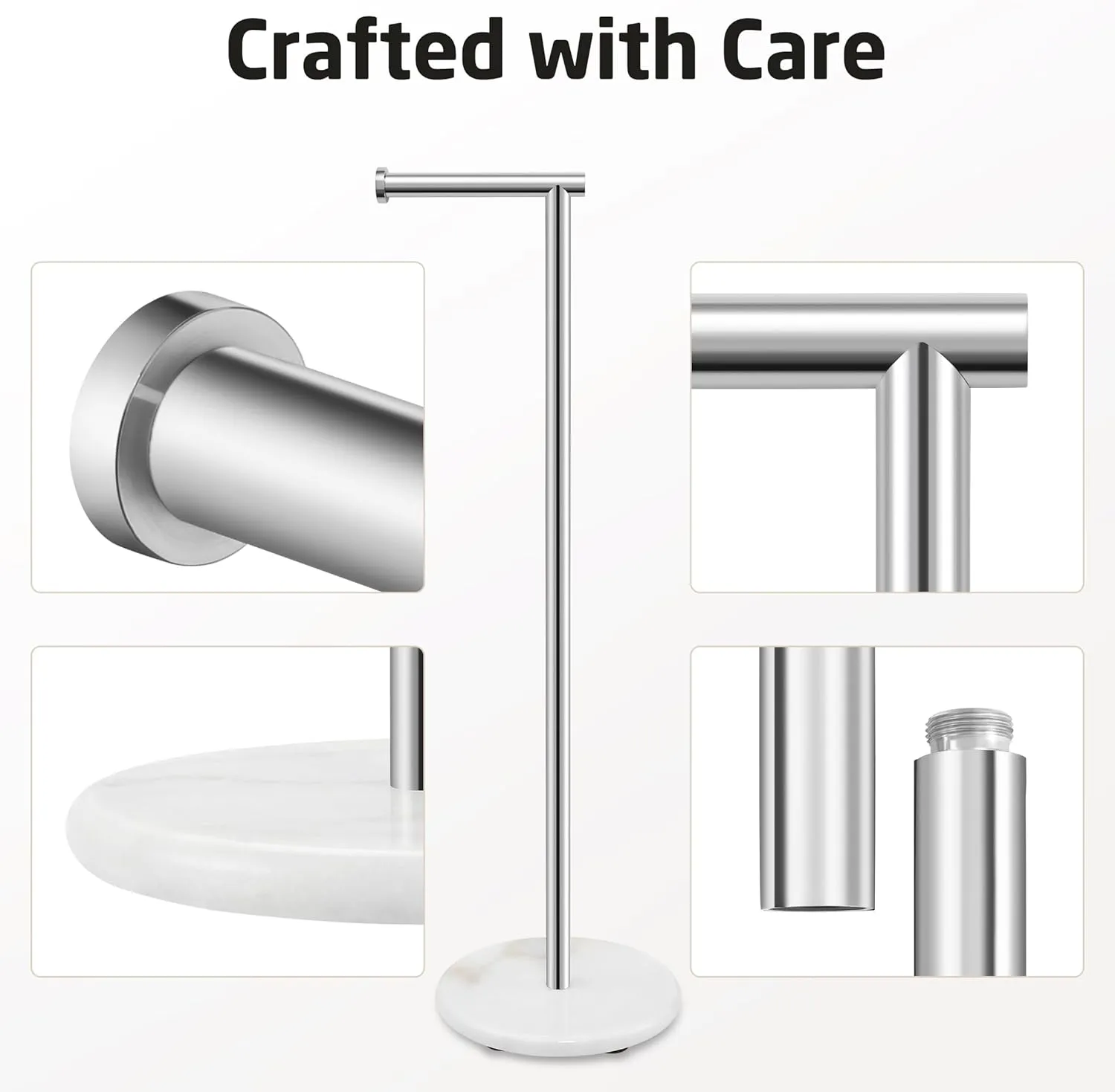 KES Freestanding Toilet Paper Stand with Natural Marble Base, 26" Height, Stainless Steel Polished Finish, BPH284S66