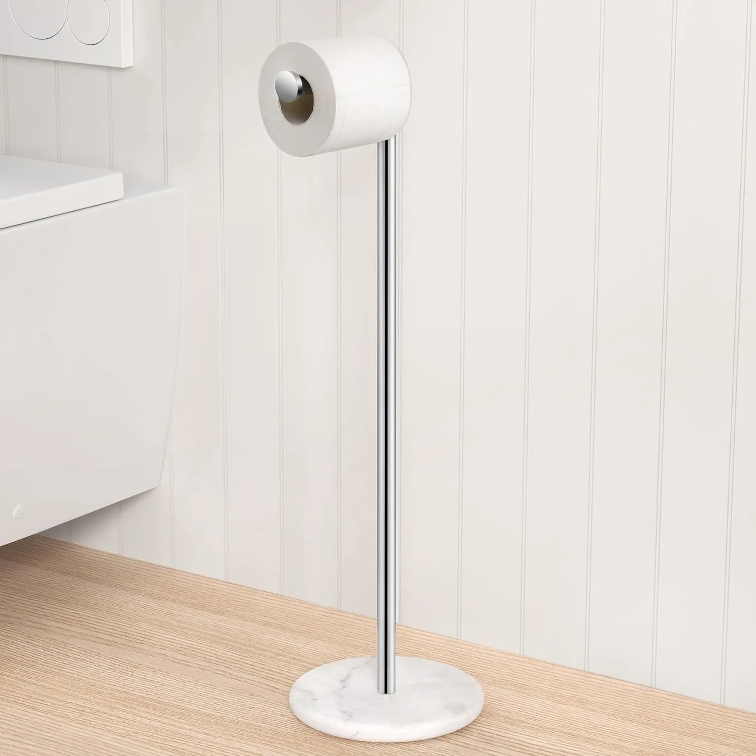 KES Freestanding Toilet Paper Stand with Natural Marble Base, 26" Height, Stainless Steel Polished Finish, BPH284S66