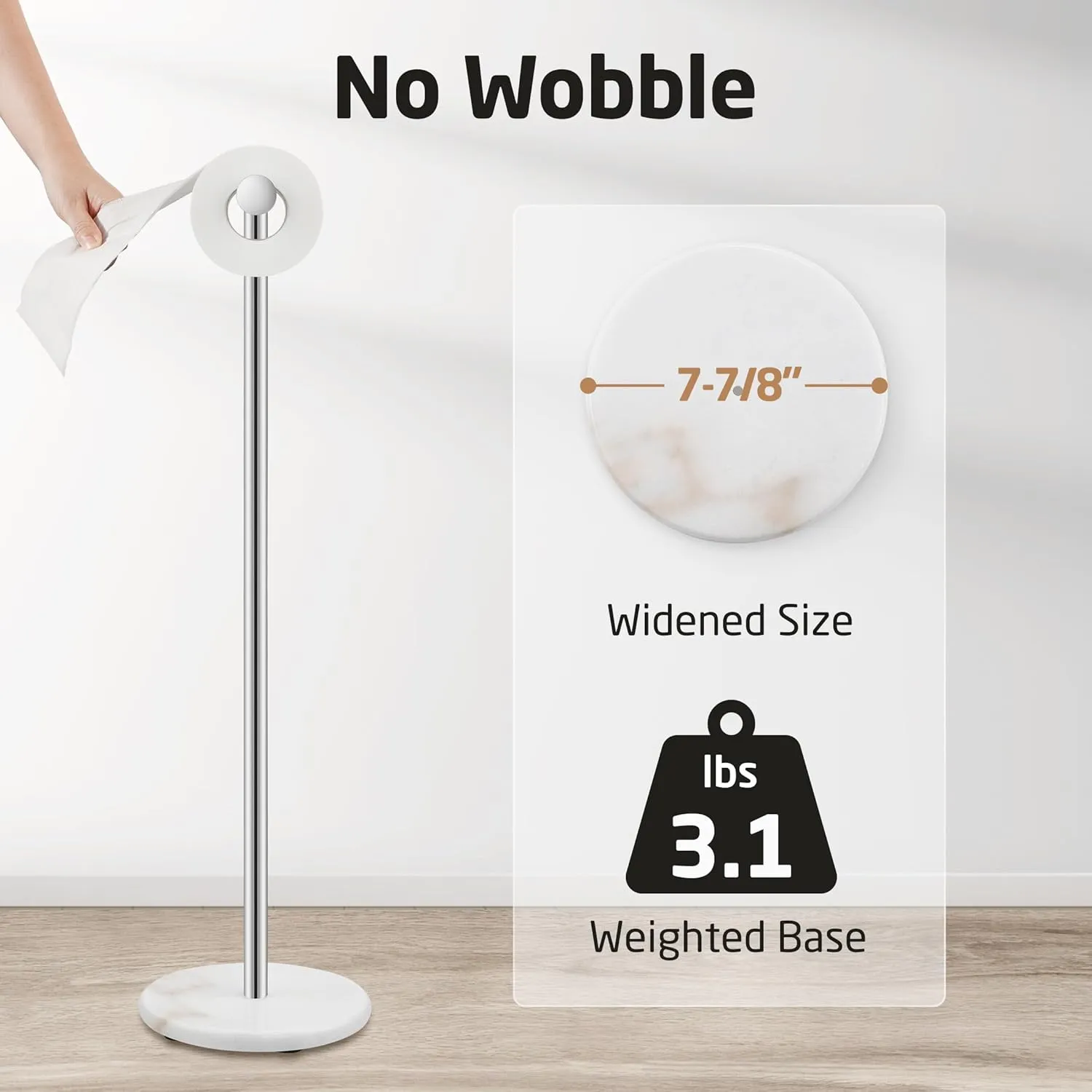 KES Freestanding Toilet Paper Stand with Natural Marble Base, 26" Height, Stainless Steel Polished Finish, BPH284S66