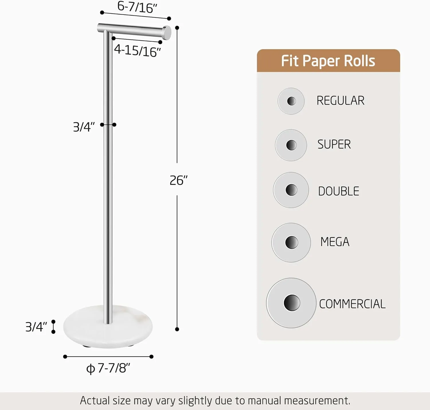 KES Freestanding Toilet Paper Stand with Natural Marble Base, 26" Height, Stainless Steel Polished Finish, BPH284S66