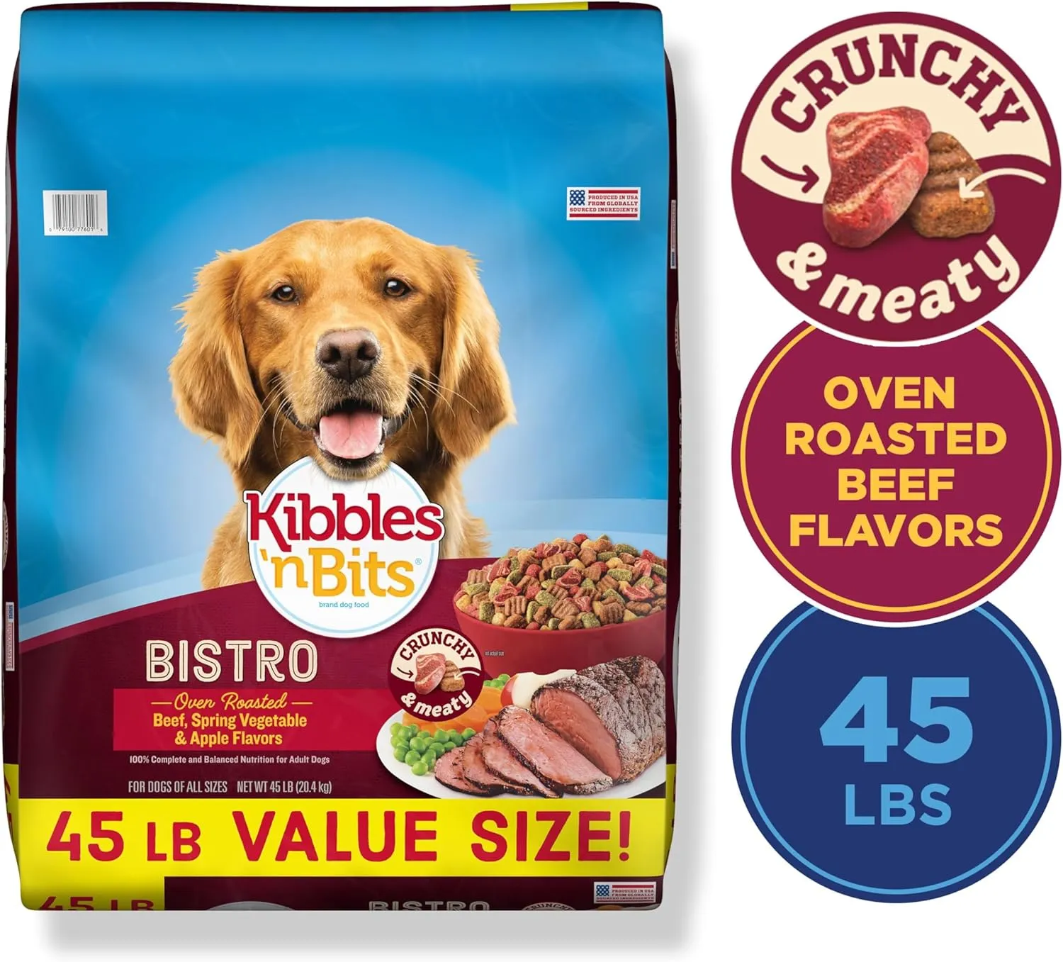 Kibbles 'n Bits Bistro Oven Roasted Beef, Spring Vegetable & Apple Flavors Dry Dog Food, 45 lb. Bag