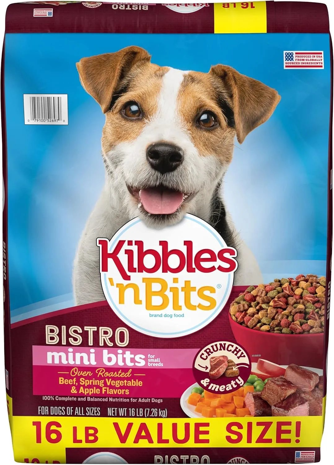 Kibbles 'n Bits Bistro Small Breed Mini Bits Oven Roasted Beef Flavor Dry Dog Food, 16lb bag