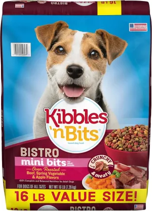 Kibbles 'n Bits Bistro Small Breed Mini Bits Oven Roasted Beef Flavor Dry Dog Food, 16lb bag
