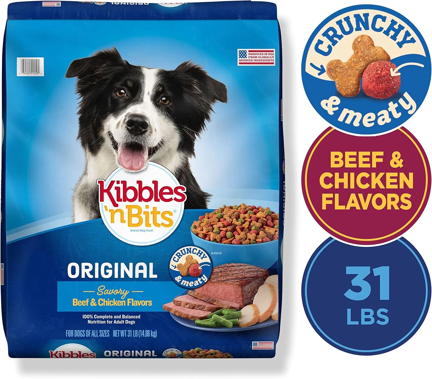 Kibbles 'n Bits Original Savory Beef & Chicken Flavor Dry Dog Food, 31 Pound Bag