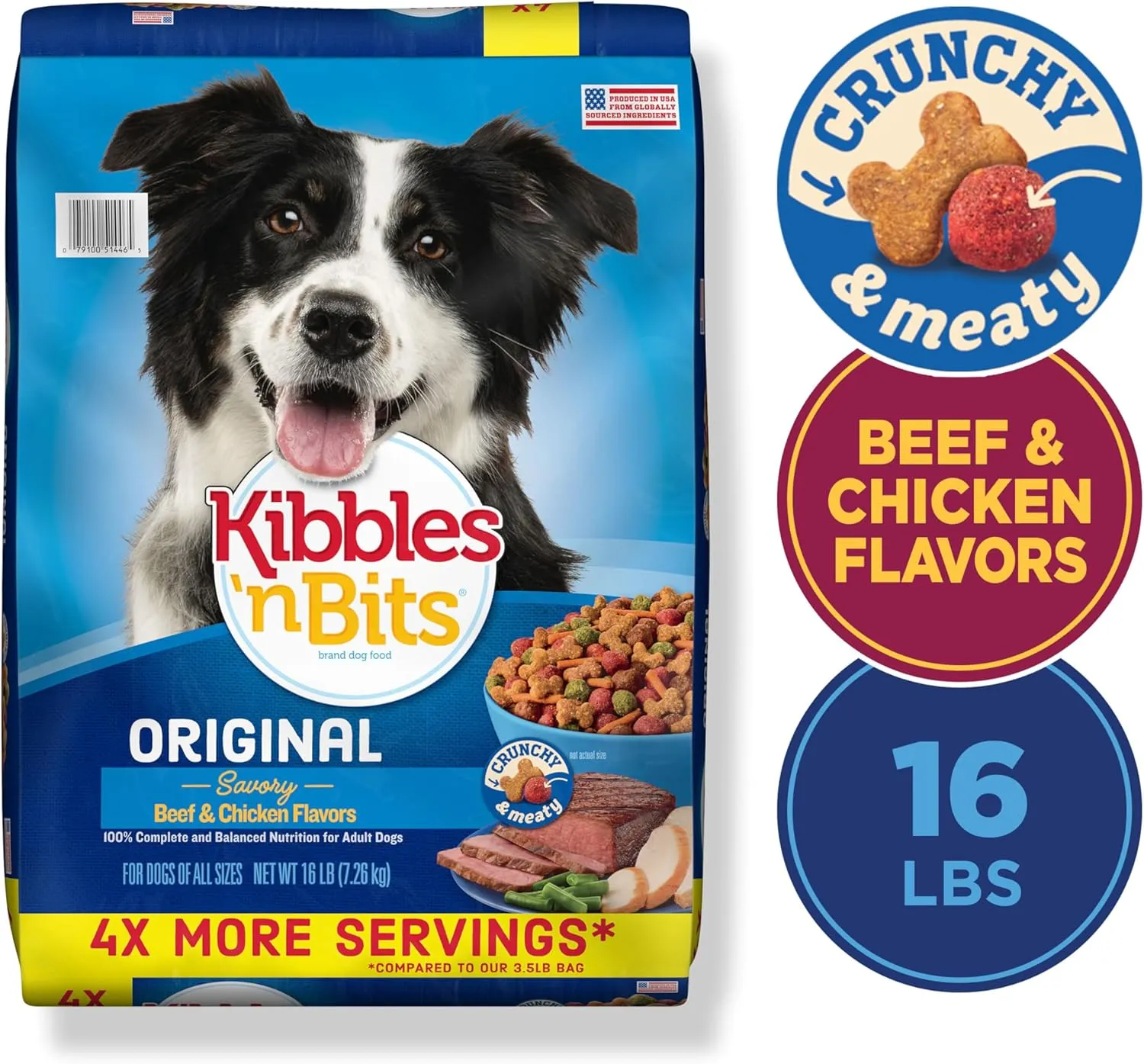 Kibbles 'N Bits Original Savory Beef & Chicken Flavors Dry Dog Food, 16-Pound