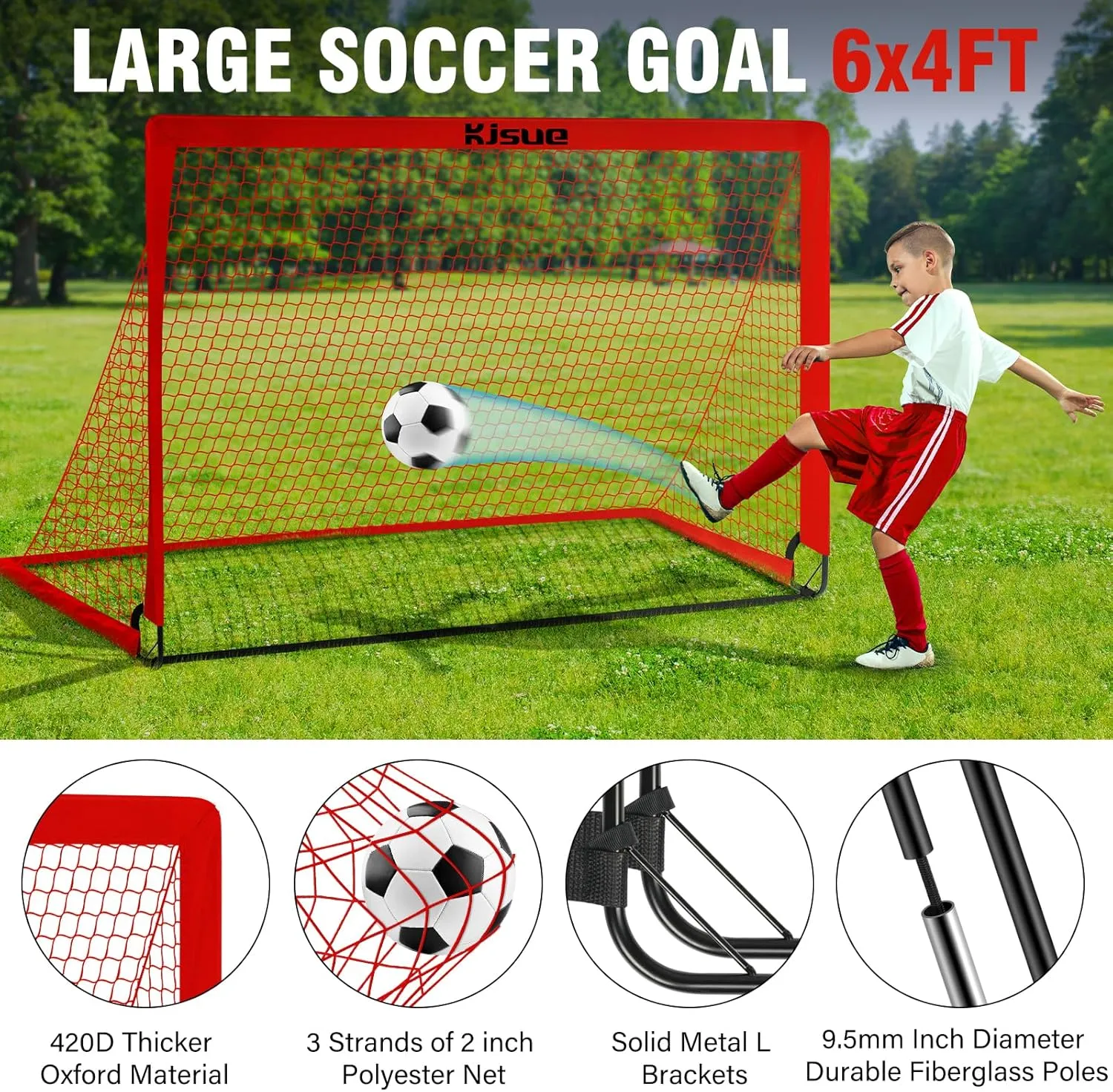 Kids Soccer Goals for Backyard Set, 2 of 6x4 ft Portable Pop Up Soccer Goal Training Equipment, Soccer Net with Target, Soccer Ball, Cones, Soccer Set for Kids Youth Toddler Sports Outdoor Games