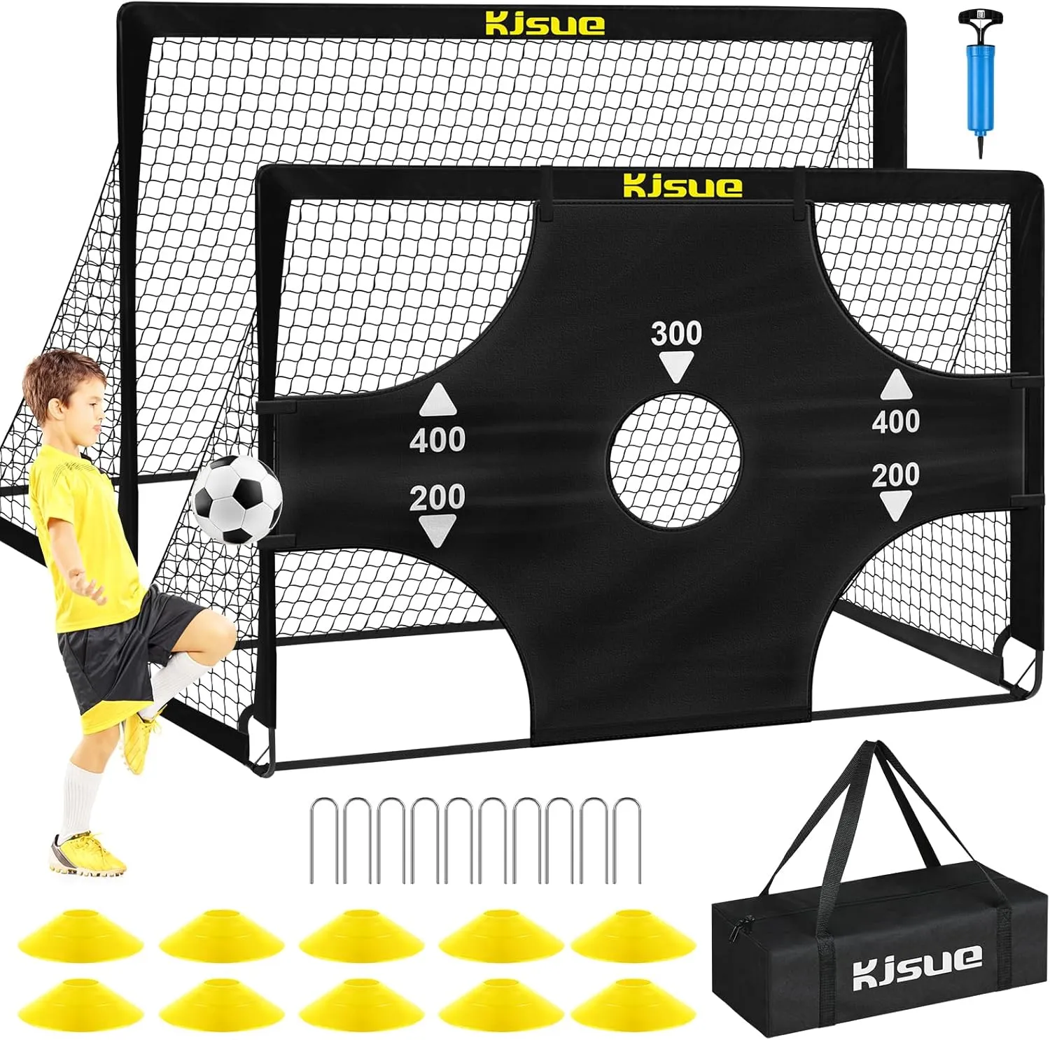 Kids Soccer Goals for Backyard Set, 2 of 6x4 ft Portable Pop Up Soccer Goal Training Equipment, Soccer Net with Target, Soccer Ball, Cones, Soccer Set for Kids Youth Toddler Sports Outdoor Games