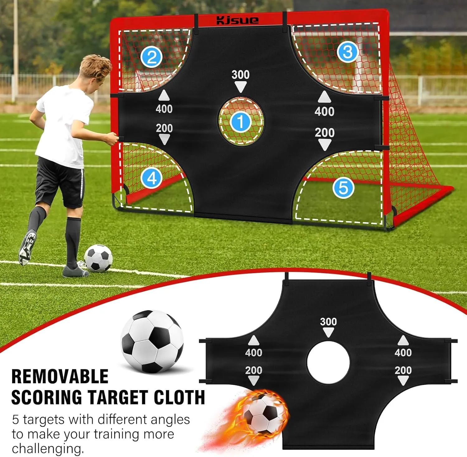Kids Soccer Goals for Backyard Set, 2 of 6x4 ft Portable Pop Up Soccer Goal Training Equipment, Soccer Net with Target, Soccer Ball, Cones, Soccer Set for Kids Youth Toddler Sports Outdoor Games