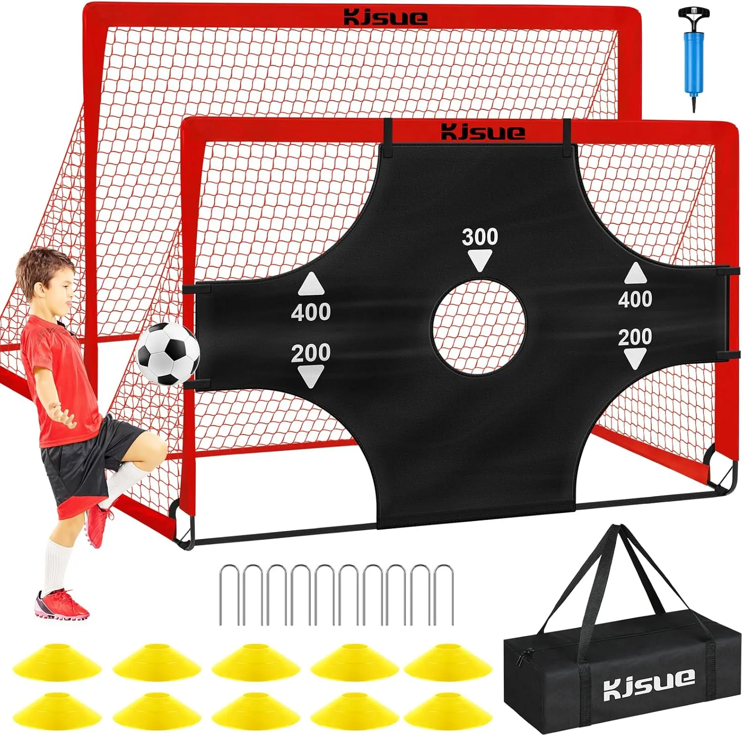 Kids Soccer Goals for Backyard Set, 2 of 6x4 ft Portable Pop Up Soccer Goal Training Equipment, Soccer Net with Target, Soccer Ball, Cones, Soccer Set for Kids Youth Toddler Sports Outdoor Games