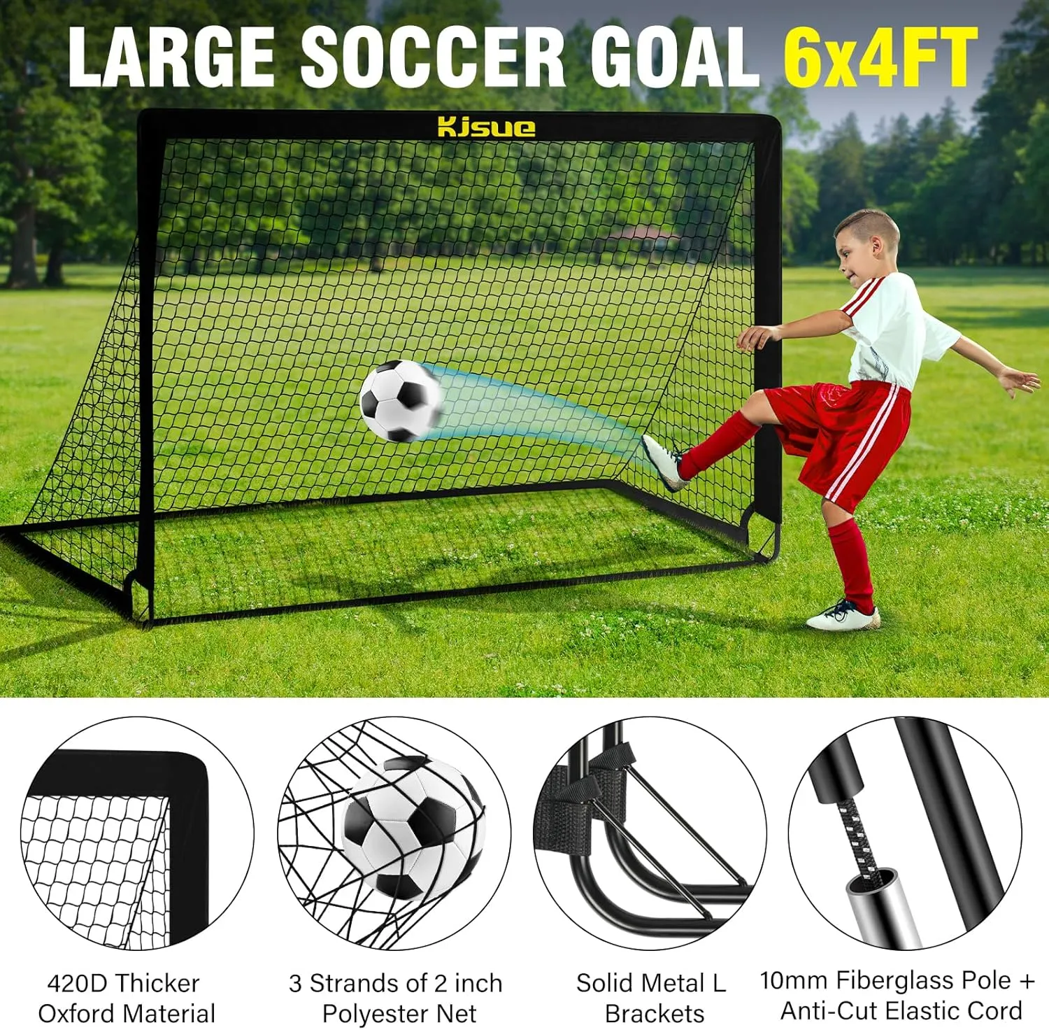 Kids Soccer Goals for Backyard Set, 2 of 6x4 ft Portable Pop Up Soccer Goal Training Equipment, Soccer Net with Target, Soccer Ball, Cones, Soccer Set for Kids Youth Toddler Sports Outdoor Games